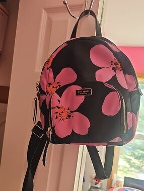 kate spade Black Backpack with Pink Floral Print